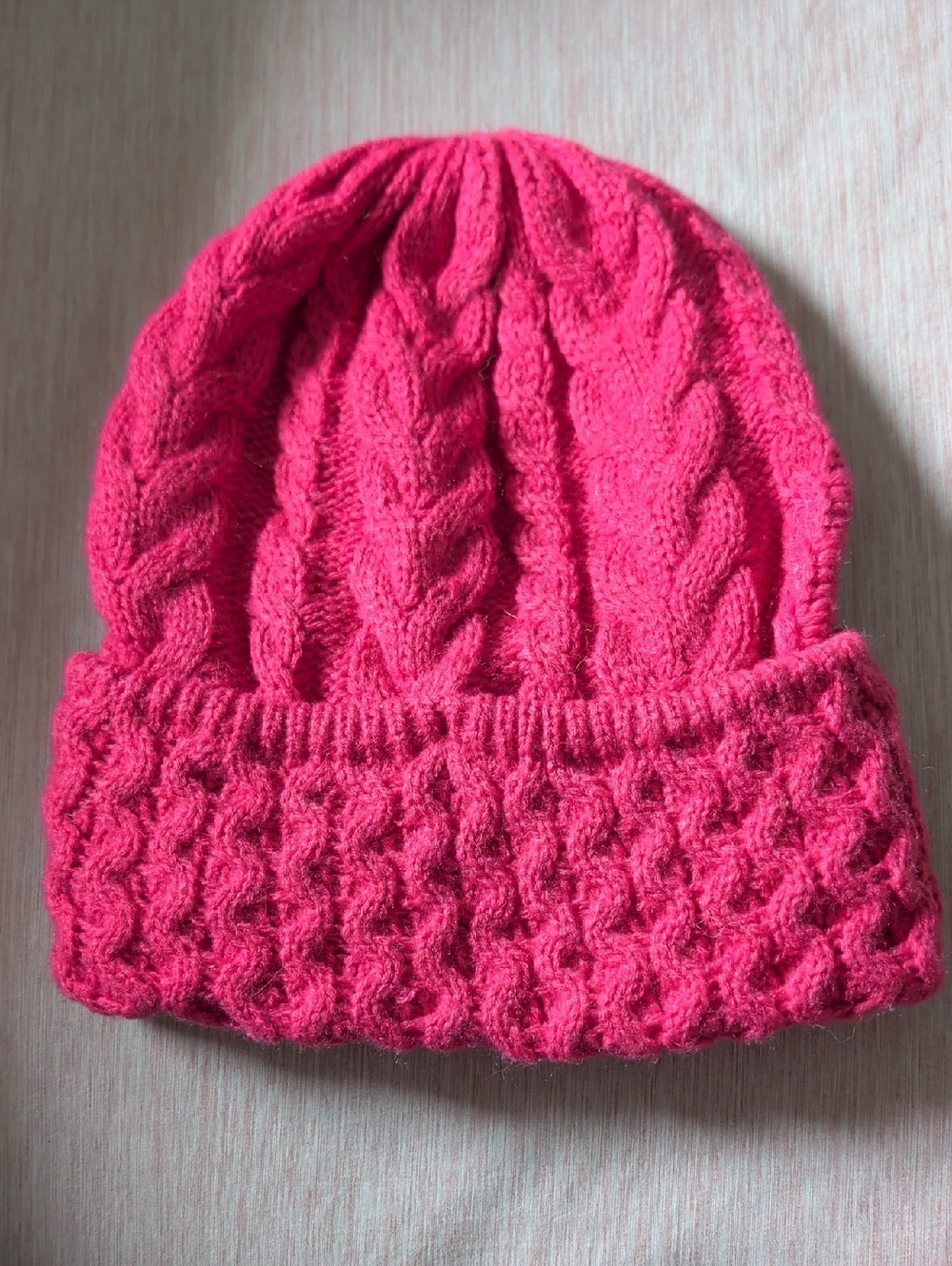Chunky Cable Knit Beanie in Bright Pink